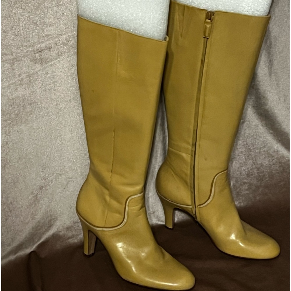 Antonio Melani Glove Fit tan leather boots. 3 inch high, side zipper, worn once